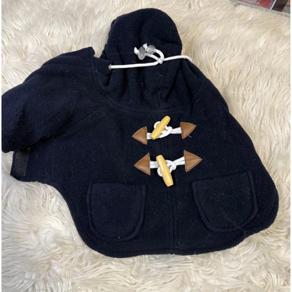Navy Blue Dog Duffle Coat Hooded Pet Jacket with Wooden Toggles Small